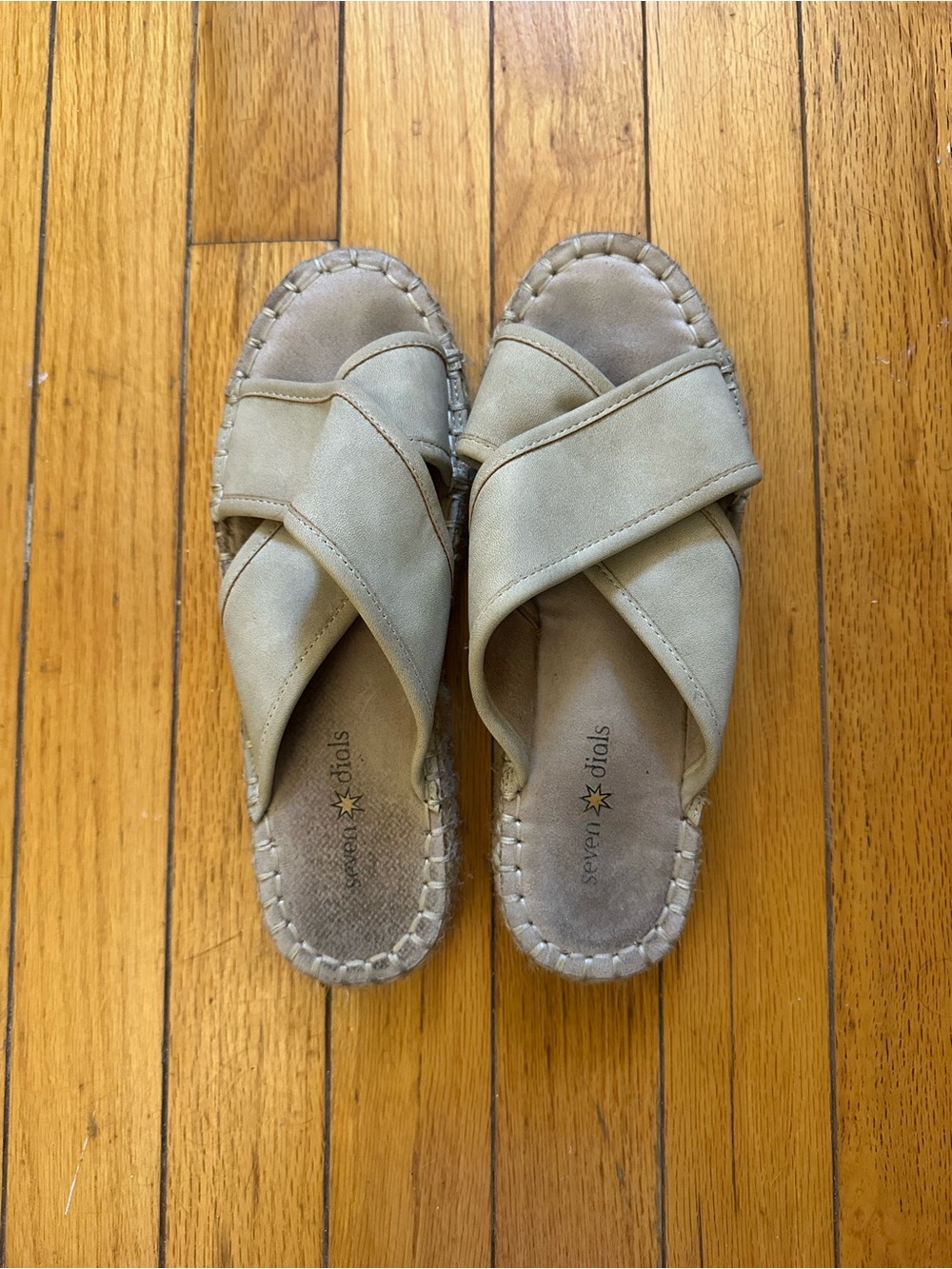 Seven Dials Taupe Crisscross Suede Slide Sandals